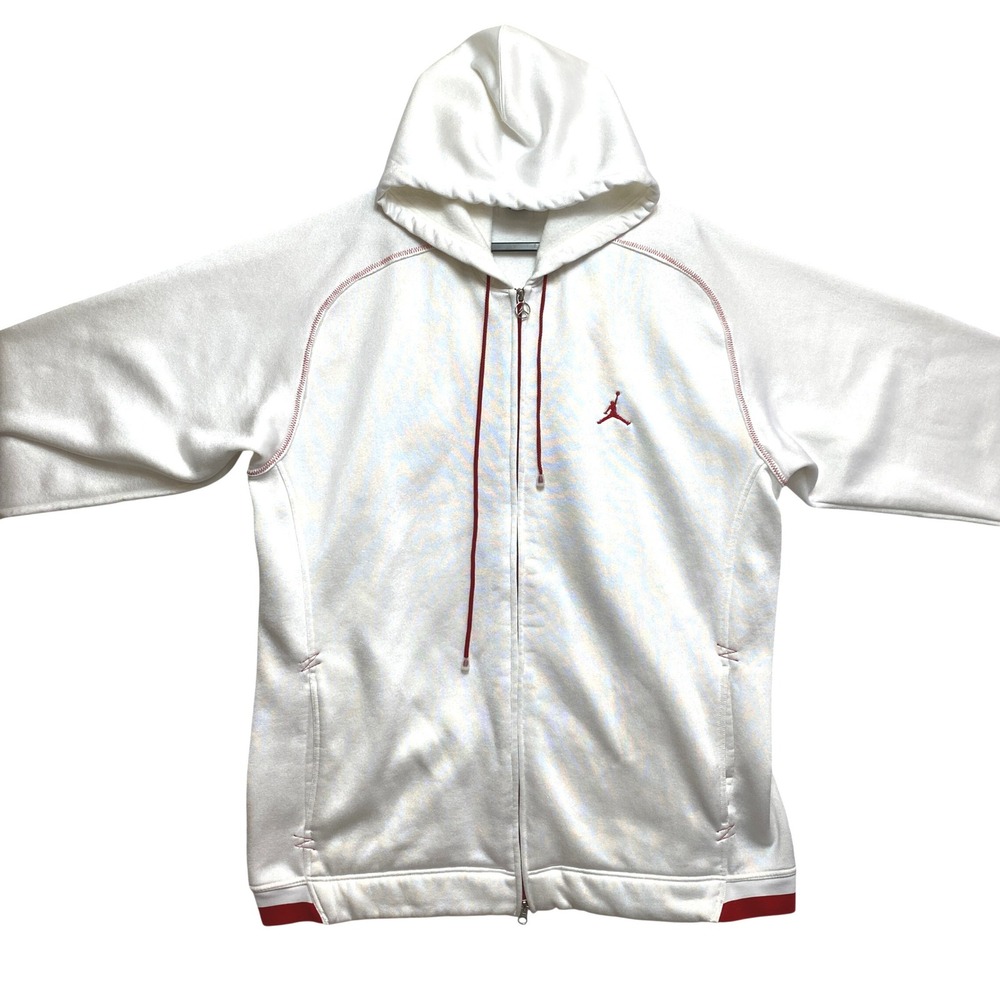 Jordan Full Zip Hoodie Mens 3XL White Red Contrast Stitch Jumpman Track Jacket
